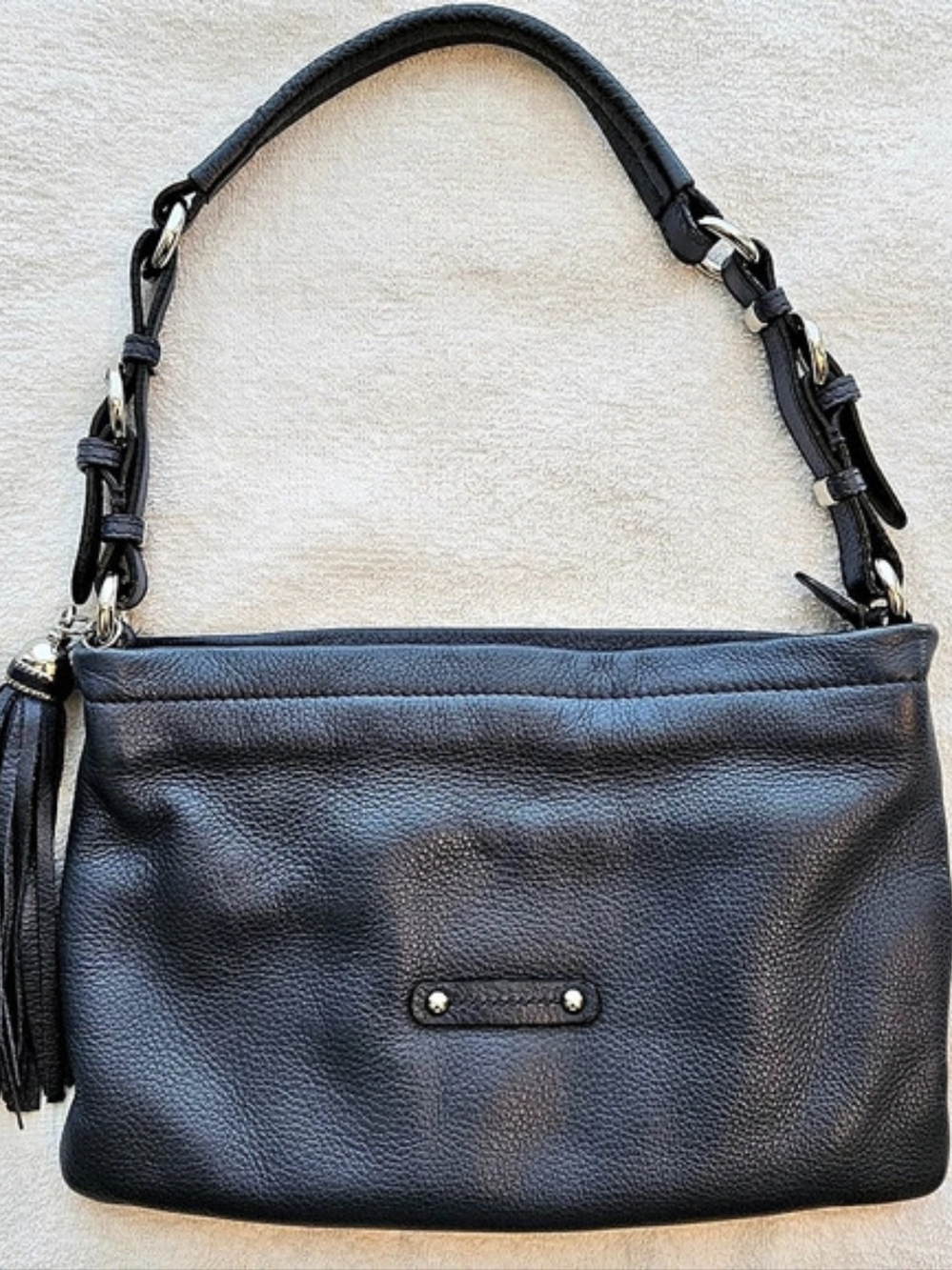 Danier Blue Pebble Leather Tassel Shoulder Bag